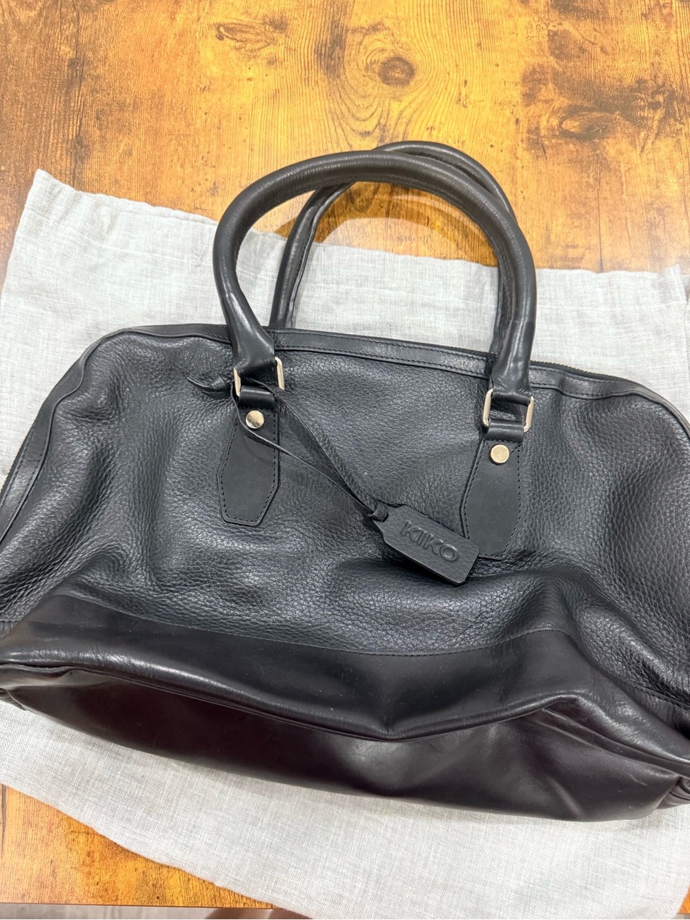 Kiko Black Pebbled Leather Snazzy Bag with Luggage Tag